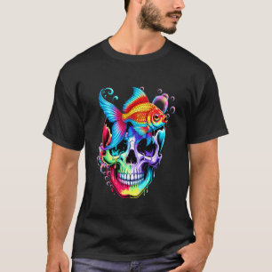 Psychedelischer Goldfisch-Schädel-Blasen-Aquariumf T-Shirt