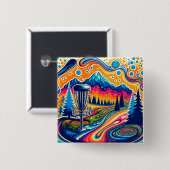 Psychedelischer Golfplatz in den Bergen Button (Vorne & Hinten)