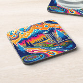 Psychedelischer Golfplatz in den Bergen Getränkeuntersetzer (Linke Seite)