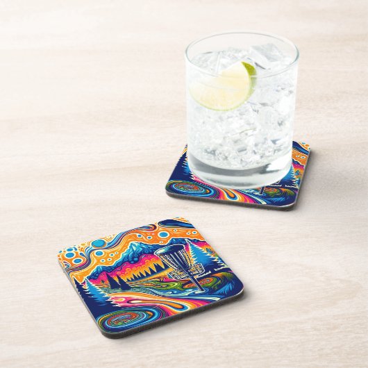 Psychedelischer Golfplatz in den Bergen Getränkeuntersetzer (Rechte Seite)