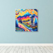 Psychedelischer Golfplatz in den Bergen Leinwanddruck (Insitu (Holzboden))