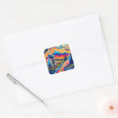 Psychedelischer Golfplatz in den Bergen Quadratischer Aufkleber (Umschlag)