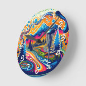 Psychedelischer Golfplatz in den Bergen Runde Wanduhr (Winkel)