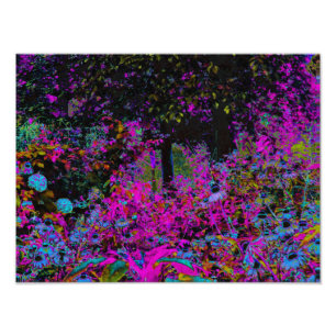 Psychedelischer Heißrosa und Schwarzer Gartensonne Fotodruck