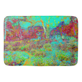 Psychedelischer Herbst Gold und Aqua Garden Landsc Badematte