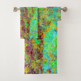Psychedelischer Herbst Gold und Aqua Garden Landsc Badhandtuch Set