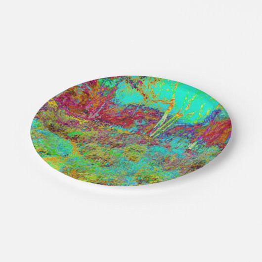 Psychedelischer Herbst Gold und Aqua Garden Landsc Pappteller (Schrägansicht)