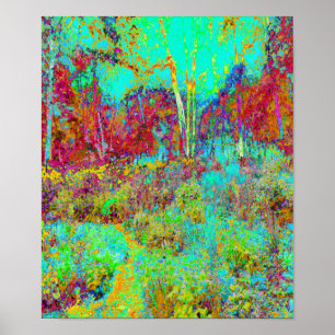 Psychedelischer Herbst Gold und Aqua Garden Landsc Poster