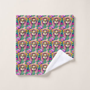 Psychedelischer Hippie Welppy Groovy Duschvorhang Waschlappen
