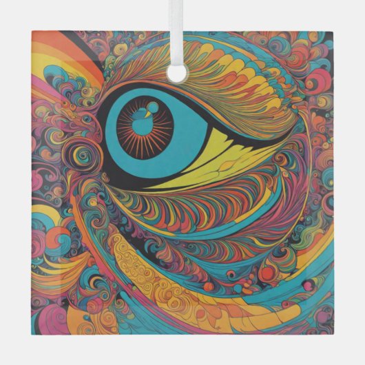 Psychedelischer Horror Vacui Art Pattern der 1960e Ornament Aus Glas (Vorderseite)