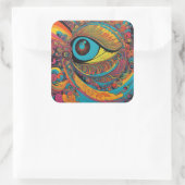 Psychedelischer Horror Vacui Art Pattern der 1960e Quadratischer Aufkleber (Tasche)