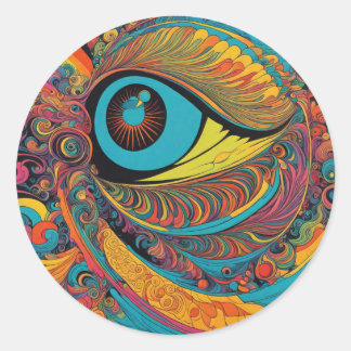 Psychedelischer Horror Vacui Art Pattern der 1960e Runder Aufkleber
