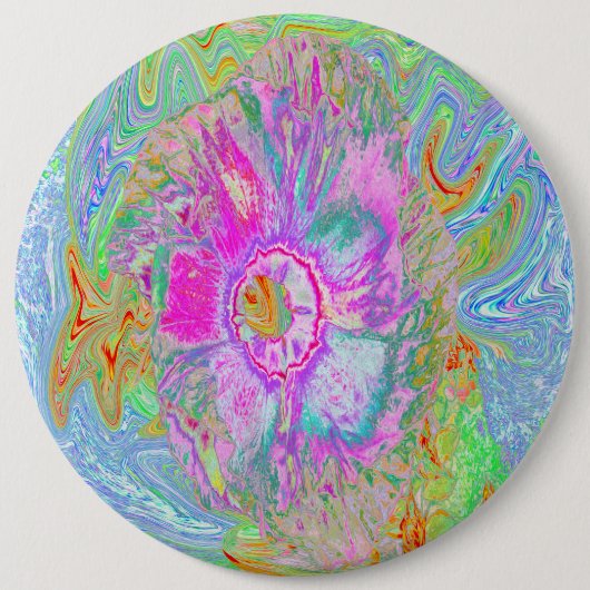 Psychedelischer Hot Pink und Ultra-Violet-Hibisken Button (Vorderseite)