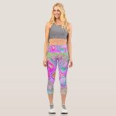 Psychedelischer Hot Pink und Ultra-Violet-Hibisken Capri Leggings (Vorderseite)