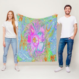 Psychedelischer Hot Pink und Ultra-Violet-Hibisken Fleecedecke