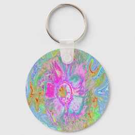 Psychedelischer Hot Pink und Ultra-Violet-Hibisken Schlüsselanhänger