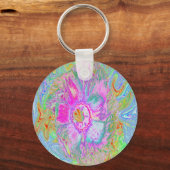 Psychedelischer Hot Pink und Ultra-Violet-Hibisken Schlüsselanhänger (Vorderseite)