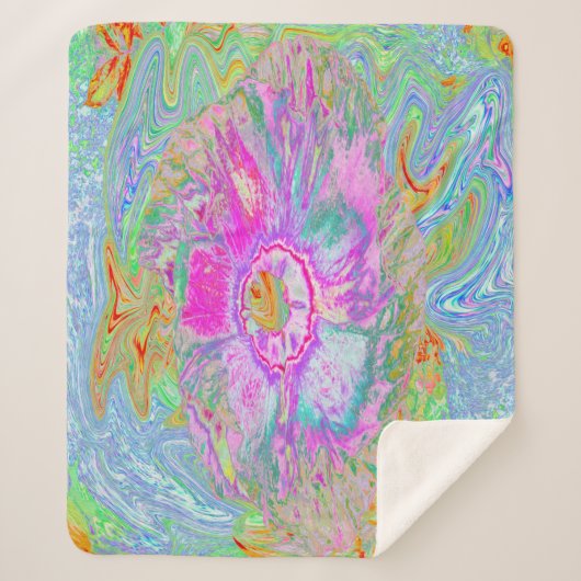 Psychedelischer Hot Pink und Ultra-Violet-Hibisken Sherpadecke (Vorderseite)