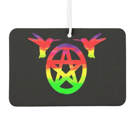 Psychedelischer Hummingbird und Pentagramm Air Fre Autolufterfrischer (Vorderseite)