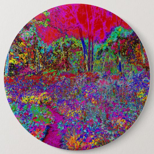 Psychedelischer impressionistischer Garten Landsch Button (Vorderseite)