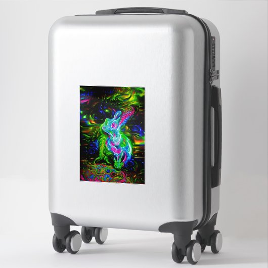 Psychedelischer Kaninchendrache in Neon Fantasy Aufkleber (Koffer)