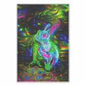 Psychedelischer Kaninchendrache in Neon Fantasy Aufkleber (Vorderseite)