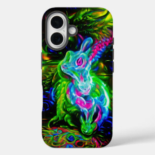 Psychedelischer Kaninchendrache in Neon Fantasy iPhone 16 Hülle