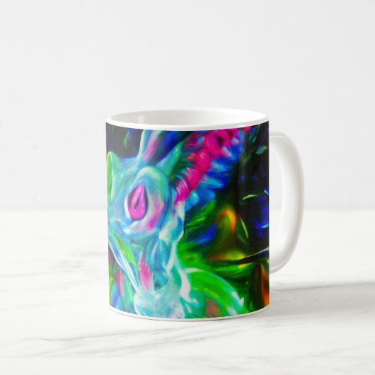 Psychedelischer Kaninchendrache in Neon Fantasy Kaffeetasse (VorderseiteRechts)