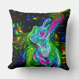 Psychedelischer Kaninchendrache in Neon Fantasy Kissen