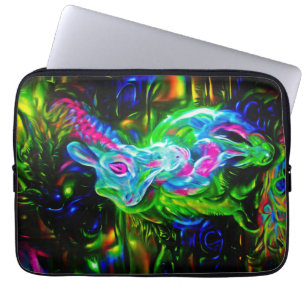 Psychedelischer Kaninchendrache in Neon Fantasy Laptopschutzhülle