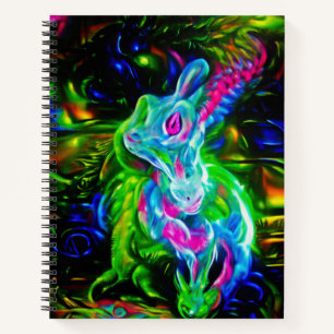 Psychedelischer Kaninchendrache in Neon Fantasy Notizblock