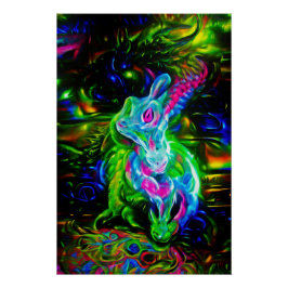 Psychedelischer Kaninchendrache in Neon Fantasy Poster