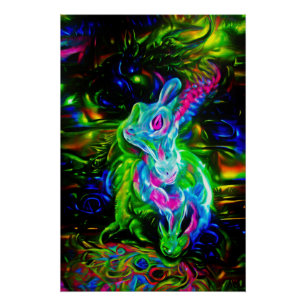 Psychedelischer Kaninchendrache in Neon Fantasy Poster