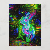 Psychedelischer Kaninchendrache in Neon Fantasy Postkarte (Vorderseite)