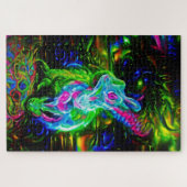 Psychedelischer Kaninchendrache in Neon Fantasy Puzzle (Horizontal)