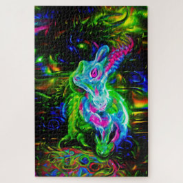 Psychedelischer Kaninchendrache in Neon Fantasy Puzzle