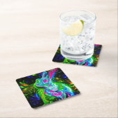 Psychedelischer Kaninchendrache in Neon Fantasy Rechteckiger Pappuntersetzer (Vor Ort)