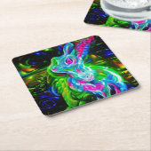 Psychedelischer Kaninchendrache in Neon Fantasy Rechteckiger Pappuntersetzer (angewinkelt)