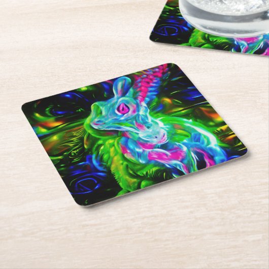 Psychedelischer Kaninchendrache in Neon Fantasy Rechteckiger Pappuntersetzer (angewinkelt)