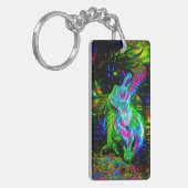 Psychedelischer Kaninchendrache in Neon Fantasy Schlüsselanhänger (Vorderseite links)