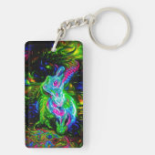 Psychedelischer Kaninchendrache in Neon Fantasy Schlüsselanhänger (Rückseite)