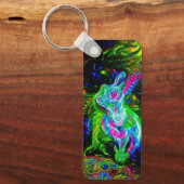 Psychedelischer Kaninchendrache in Neon Fantasy Schlüsselanhänger (Vorderseite)
