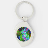 Psychedelischer Kaninchendrache in Neon Fantasy Schlüsselanhänger (Vorderseite)
