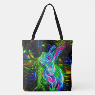 Psychedelischer Kaninchendrache in Neon Fantasy Tasche
