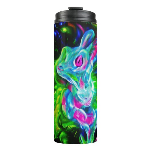 Psychedelischer Kaninchendrache in Neon Fantasy Thermosbecher (Vorderseite)