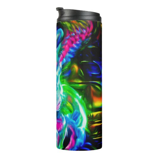 Psychedelischer Kaninchendrache in Neon Fantasy Thermosbecher (Nach rechts gedreht)