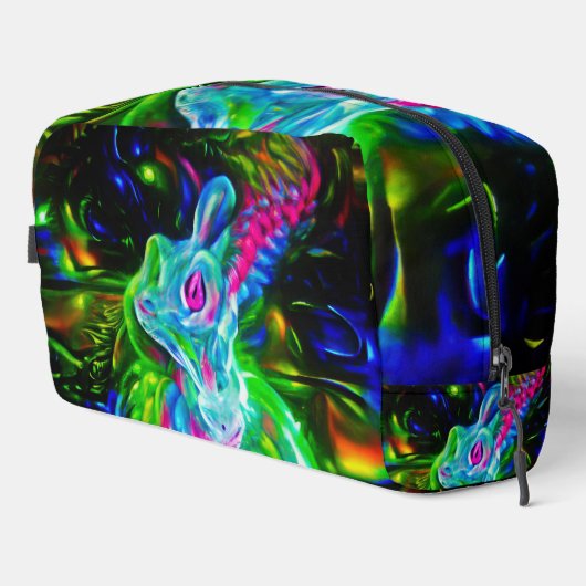 Psychedelischer Kaninchendrache in Neon Fantasy Waschbeutel (Rechte Ecke)