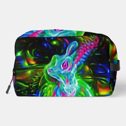 Psychedelischer Kaninchendrache in Neon Fantasy Waschbeutel (Rückseite)