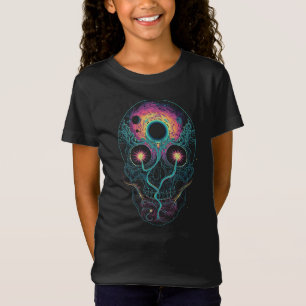 Psychedelischer Kosmischer Totenkopf Neon-Galaxie T-Shirt