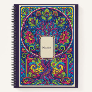Psychedelischer Lebensbaum Neon-Mandala-Tagebuch Notizblock